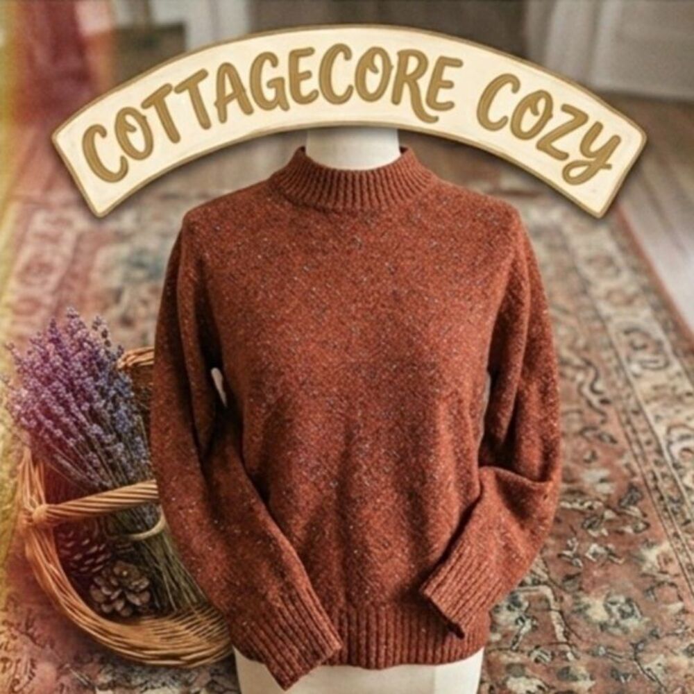 Alfred Dunner Rust Orange Cottagecore Flecked Knit Sweater M